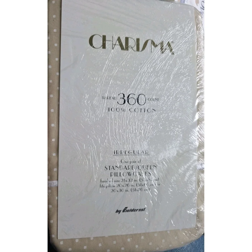 Vtg Charisma by Fieldcrest 360 TC Standard Queen Pillowcases Dot Cream NOS USA